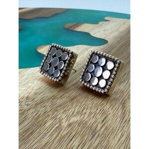 Vintage 925 Sterling Silver Square Stud Earrings Textured Modern Design